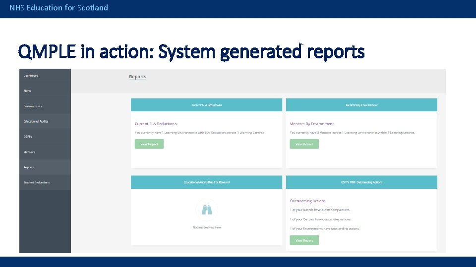 NHS Education for Scotland QMPLE in action: System generated reports 