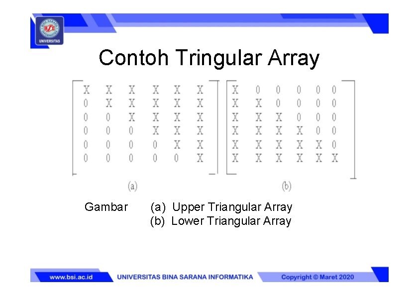 Contoh Tringular Array Gambar (a) Upper Triangular Array (b) Lower Triangular Array 