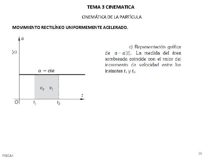 TEMA 3 CINEMATICA CINEMÁTICA DE LA PARTÍCULA MOVIMIENTO RECTILÍNEO UNIFORMEMENTE ACELERADO. FISICA I 28