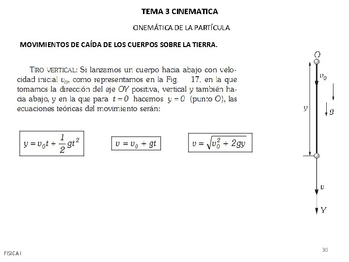 TEMA 3 CINEMATICA CINEMÁTICA DE LA PARTÍCULA MOVIMIENTOS DE CAÍDA DE LOS CUERPOS SOBRE