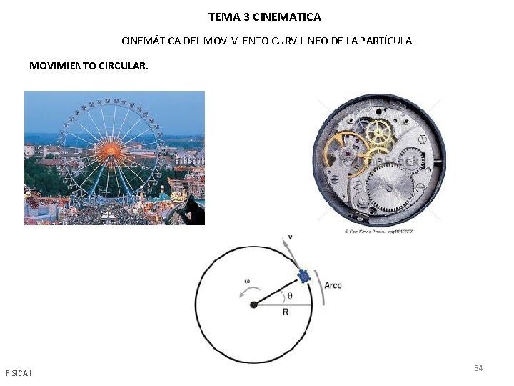 TEMA 3 CINEMATICA CINEMÁTICA DEL MOVIMIENTO CURVILINEO DE LA PARTÍCULA MOVIMIENTO CIRCULAR. FISICA I