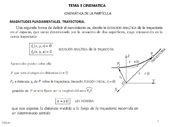 TEMA 3 CINEMATICA CINEMÁTICA DE LA PARTÍCULA MAGNITUDES FUNDAMENTALES. TRAYECTORIA. FISICA I 4 