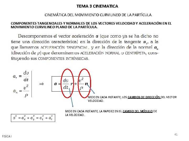 TEMA 3 CINEMATICA CINEMÁTICA DEL MOVIMIENTO CURVILINEO DE LA PARTÍCULA COMPONENTES TANGENCIALES Y NORMALES