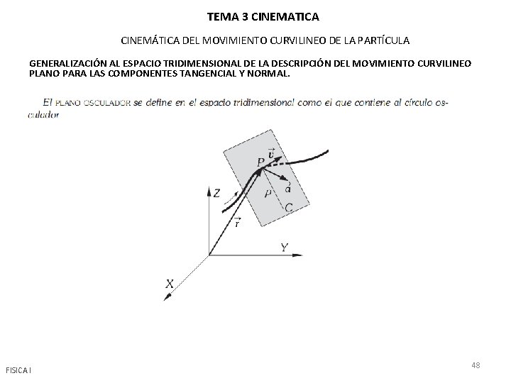 TEMA 3 CINEMATICA CINEMÁTICA DEL MOVIMIENTO CURVILINEO DE LA PARTÍCULA GENERALIZACIÓN AL ESPACIO TRIDIMENSIONAL