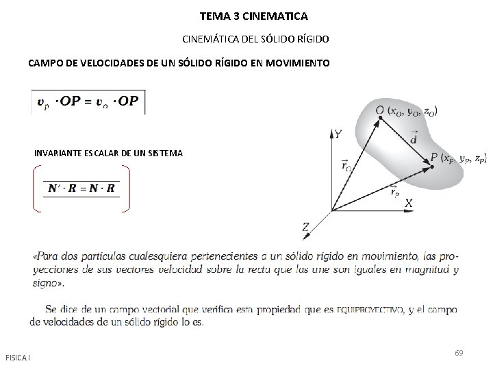 TEMA 3 CINEMATICA CINEMÁTICA DEL SÓLIDO RÍGIDO CAMPO DE VELOCIDADES DE UN SÓLIDO RÍGIDO