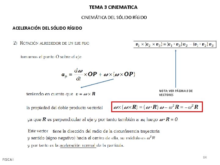 TEMA 3 CINEMATICA CINEMÁTICA DEL SÓLIDO RÍGIDO ACELERACIÓN DEL SÓLIDO RÍGIDO NOTA: VER PÁGINA