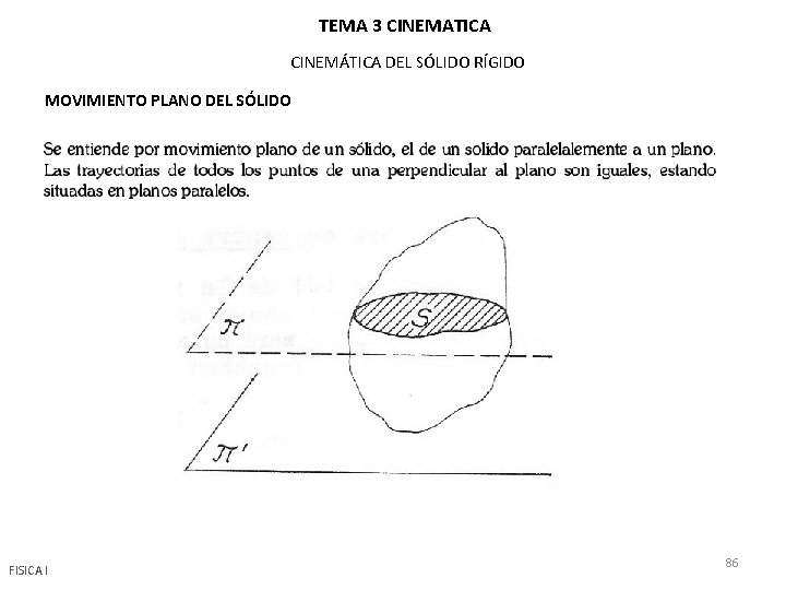 TEMA 3 CINEMATICA CINEMÁTICA DEL SÓLIDO RÍGIDO MOVIMIENTO PLANO DEL SÓLIDO FISICA I 86