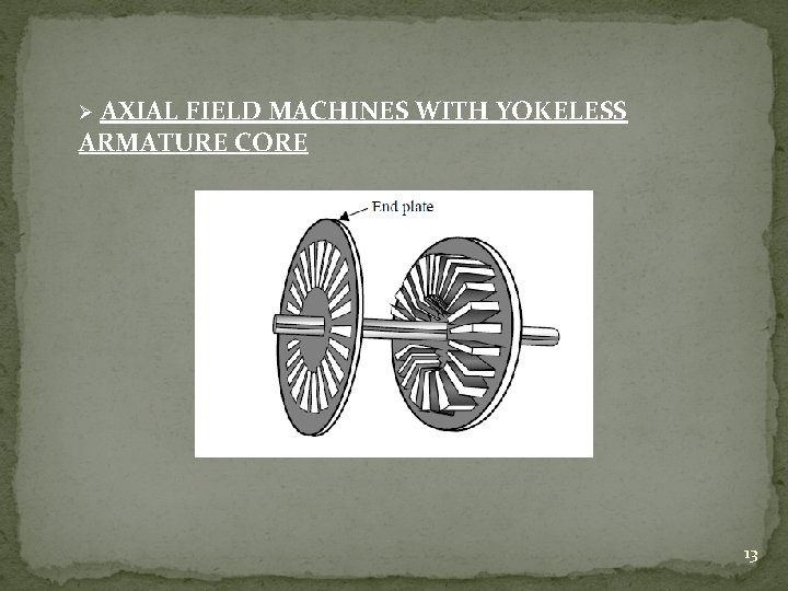 Ø AXIAL FIELD MACHINES WITH YOKELESS ARMATURE CORE 13 
