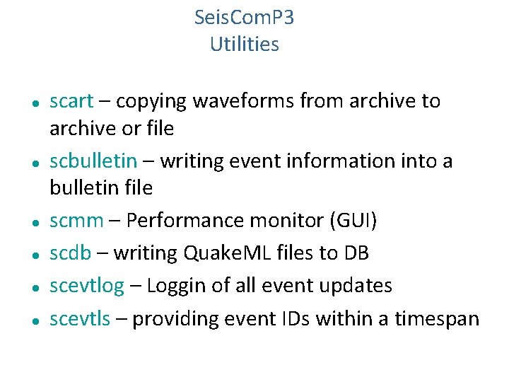 Seis. Com. P 3 Utilities scart – copying waveforms from archive to archive or