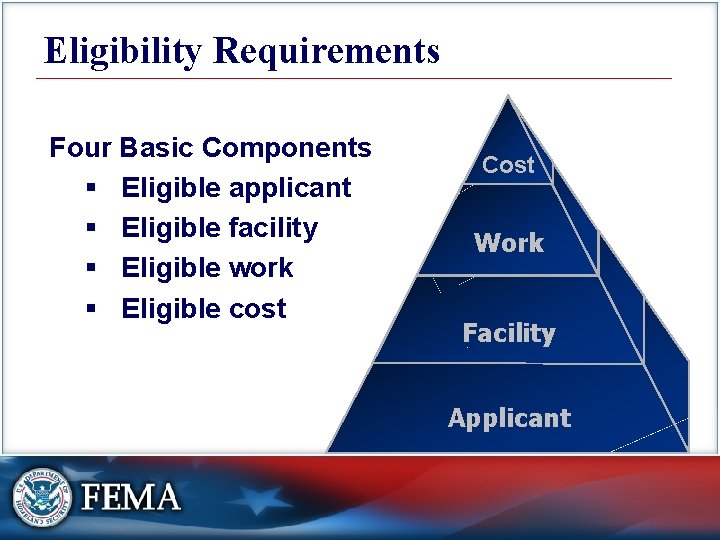 Eligibility Requirements Four Basic Components § Eligible applicant § Eligible facility § Eligible work