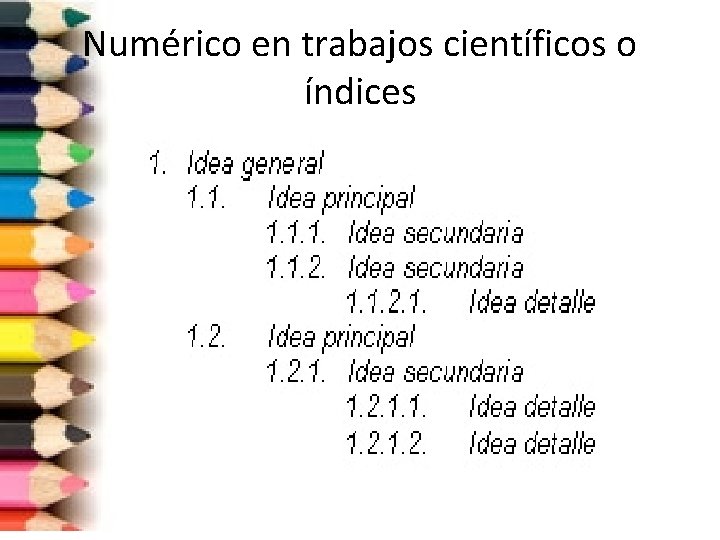 Numérico en trabajos científicos o índices 