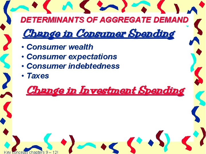 DETERMINANTS OF AGGREGATE DEMAND Change in Consumer Spending • Consumer wealth • Consumer expectations