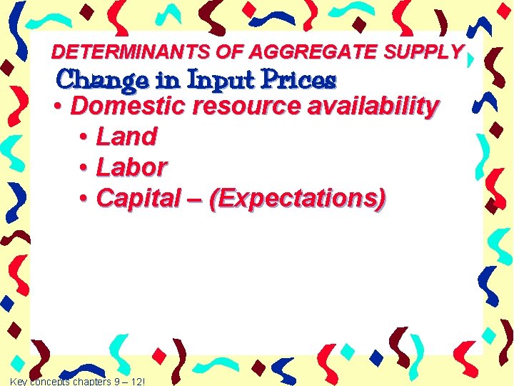 DETERMINANTS OF AGGREGATE SUPPLY Change in Input Prices • Domestic resource availability • Land