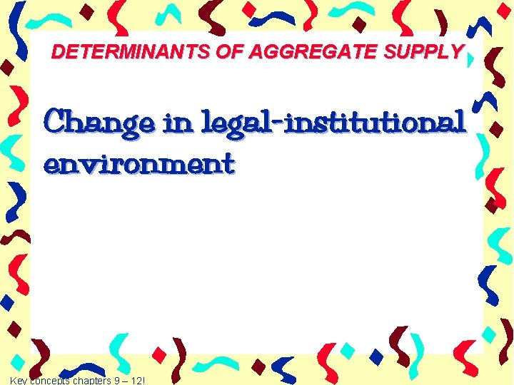 DETERMINANTS OF AGGREGATE SUPPLY Change in legal-institutional environment Key concepts chapters 9 – 12!