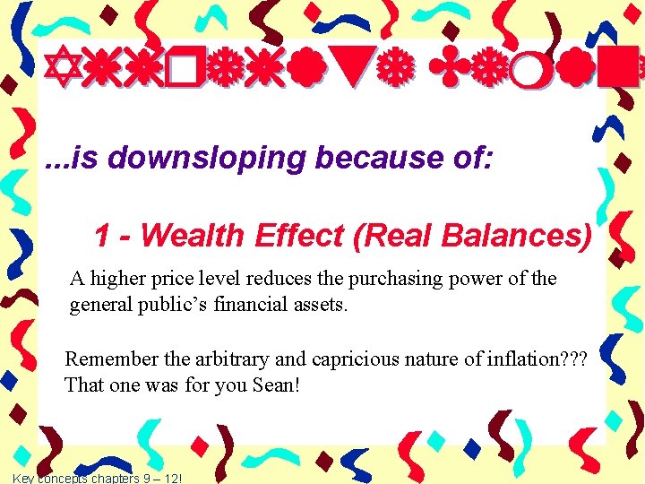 Aggregate Demand. . . is downsloping because of: 1 - Wealth Effect (Real Balances)