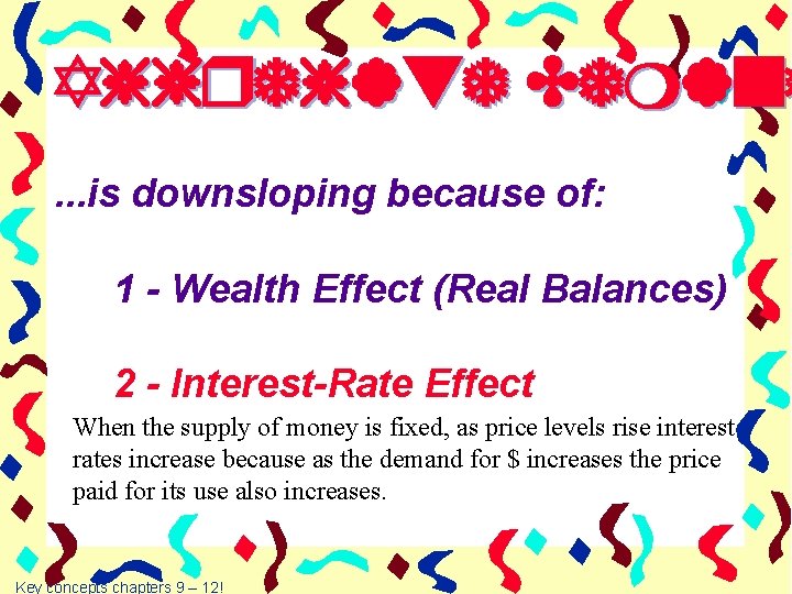 Aggregate Demand. . . is downsloping because of: 1 - Wealth Effect (Real Balances)