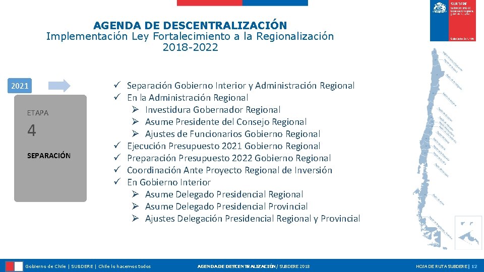 AGENDA DE DESCENTRALIZACIÓN Implementación Ley Fortalecimiento a la Regionalización 2018 -2022 ETAPA 4 2021