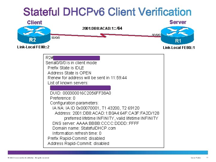 Server Client 2001: DB 8: ACAD: 1: : /64 S 0/0/0 R 2 S