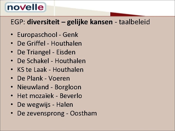 EGP: diversiteit – gelijke kansen - taalbeleid • • • Europaschool - Genk De