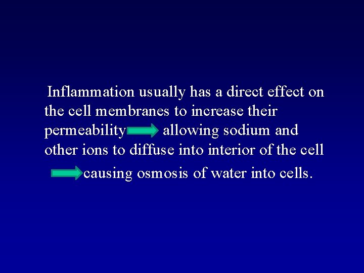  Inflammation usually has a direct effect on the cell membranes to increase their