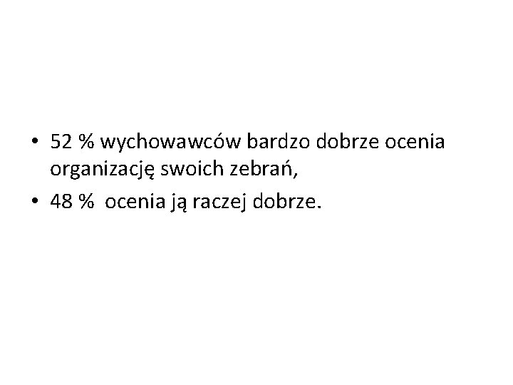  • 52 % wychowawców bardzo dobrze ocenia organizację swoich zebrań, • 48 %