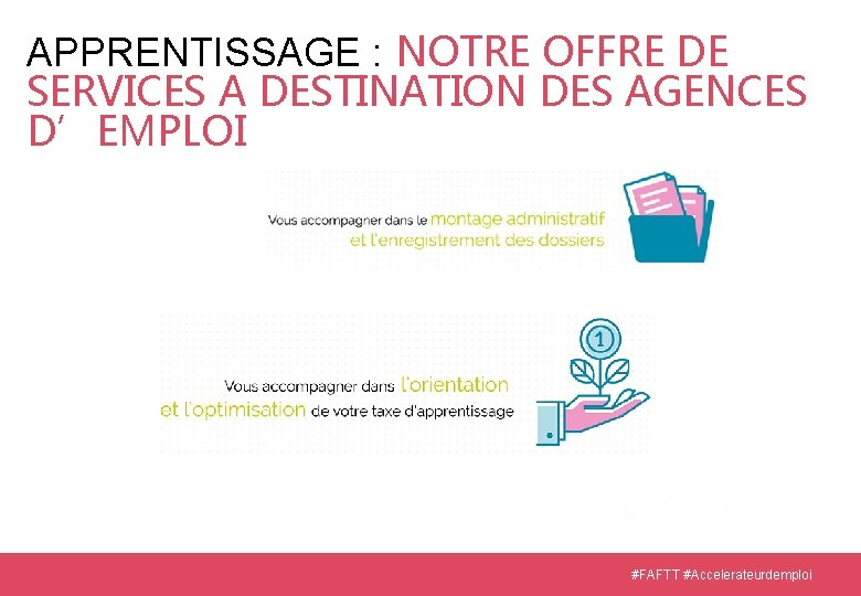 APPRENTISSAGE : NOTRE OFFRE DE SERVICES A DESTINATION DES AGENCES D’EMPLOI #FAFTT #Accelerateurdemploi 