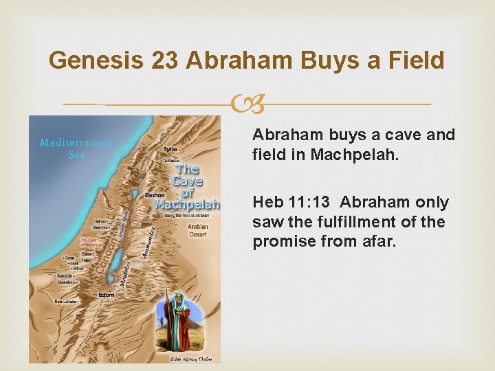 Genesis 23 Abraham Buys a Field Abraham buys a cave and field in Machpelah.