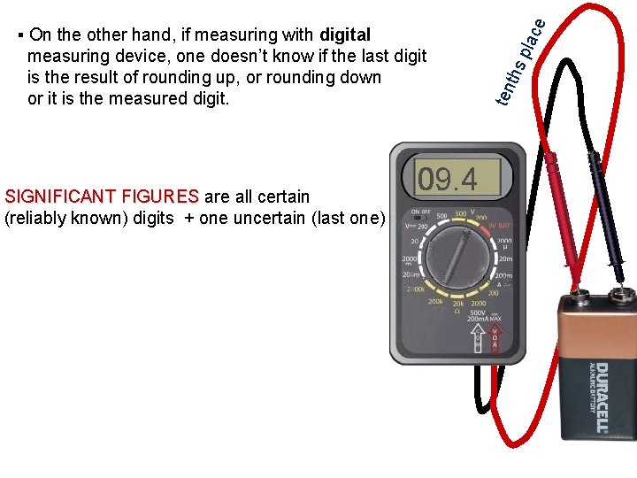 SIGNIFICANT FIGURES are all certain (reliably known) digits + one uncertain (last one) 09. SIGNIFICANT FIGURES are all certain (reliably known) digits + one uncertain (last one) 09.