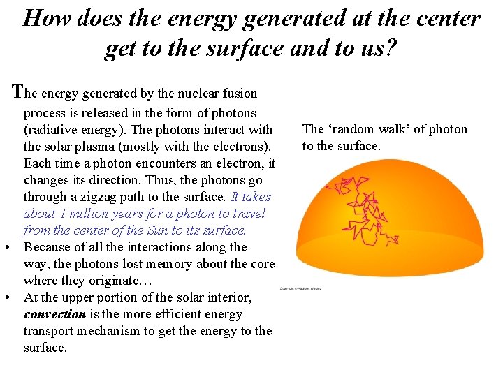 How does the energy generated at the center get to the surface and to