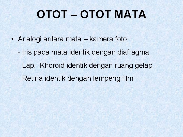 OTOT – OTOT MATA • Analogi antara mata – kamera foto - Iris pada