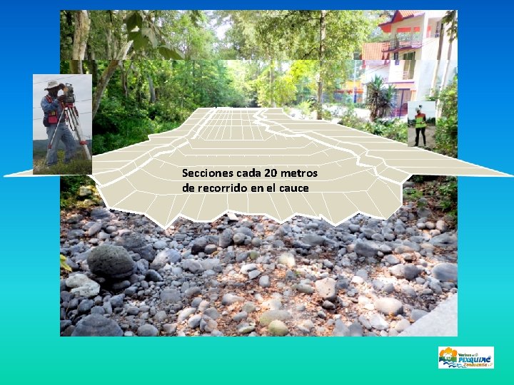 Secciones cada 20 metros de recorrido en el cauce 