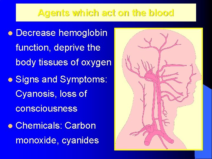 Agents which act on the blood l Decrease hemoglobin function, deprive the body tissues