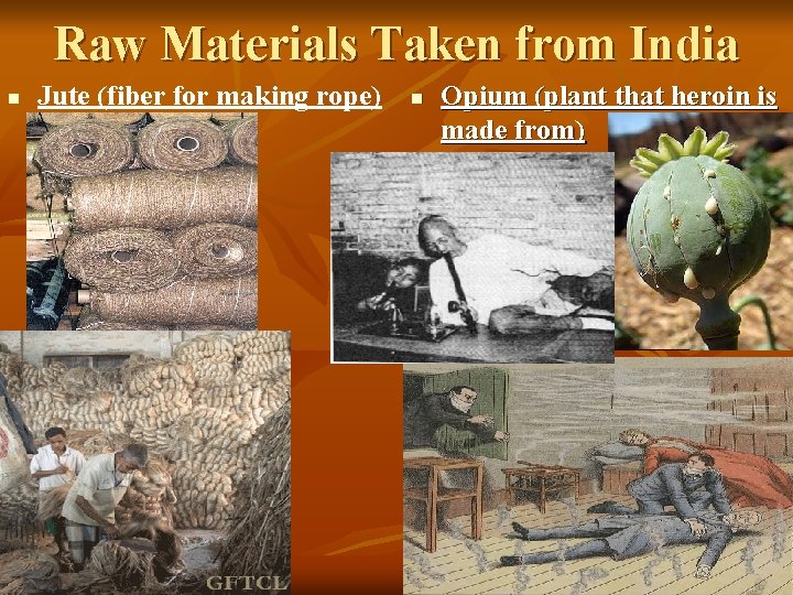 Raw Materials Taken from India n Jute (fiber for making rope) n Opium (plant