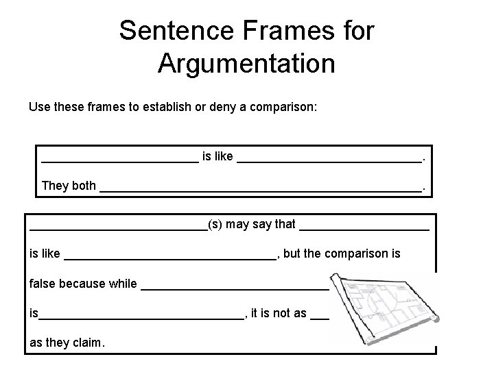 Sentence Frames for Argumentation Use these frames to establish or deny a comparison: ____________