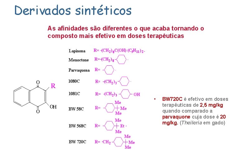 Derivados sintéticos As afinidades são diferentes o que acaba tornando o composto mais efetivo