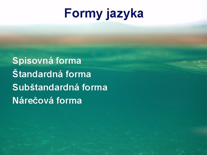 Formy jazyka Spisovná forma Štandardná forma Subštandardná forma Nárečová forma 