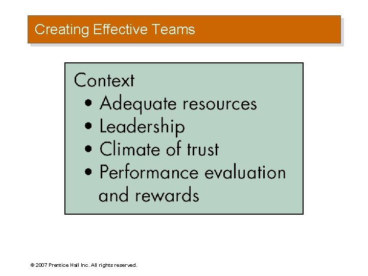 Creating Effective Teams © 2007 Prentice Hall Inc. All rights reserved. 