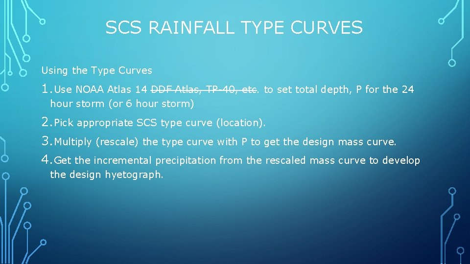 SCS RAINFALL TYPE CURVES Using the Type Curves 1. Use NOAA Atlas 14 DDF