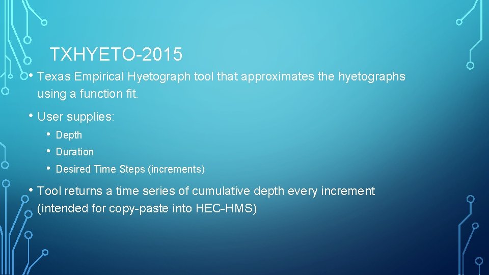 TXHYETO-2015 • Texas Empirical Hyetograph tool that approximates the hyetographs using a function fit.
