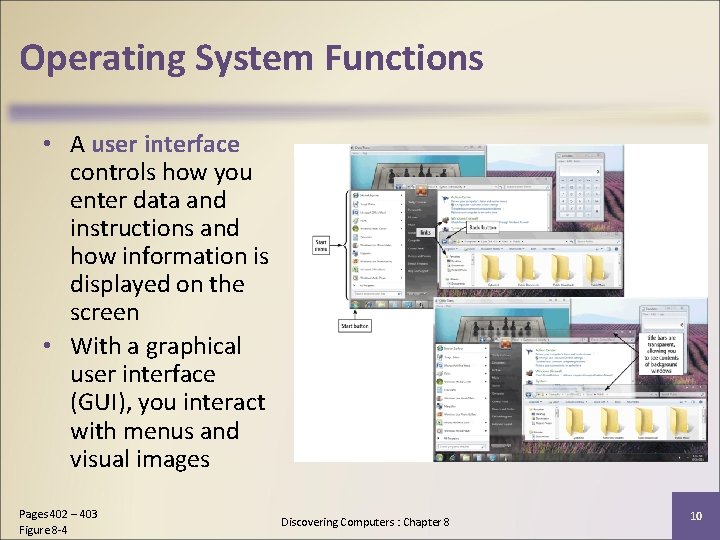 Operating System Functions • A user interface controls how you enter data and instructions