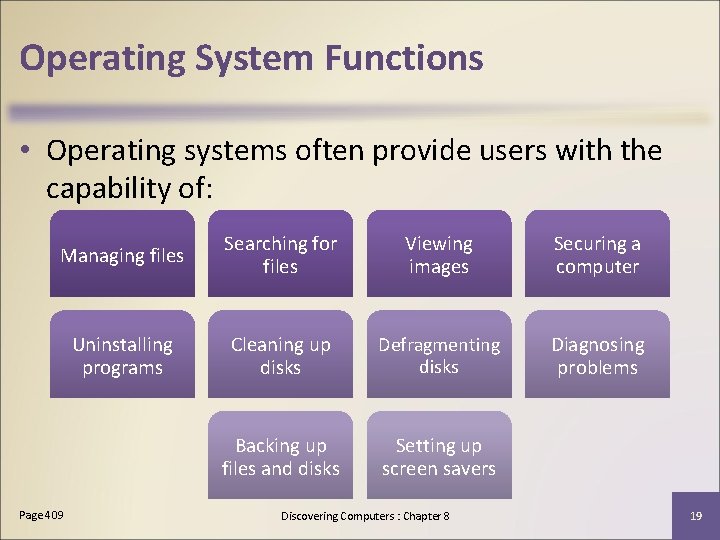 Operating System Functions • Operating systems often provide users with the capability of: Managing