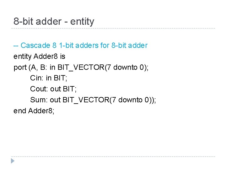 8 -bit adder - entity -- Cascade 8 1 -bit adders for 8 -bit