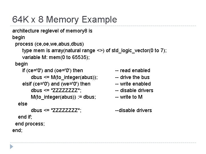 64 K x 8 Memory Example architecture reglevel of memory 8 is begin process