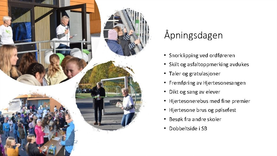 Åpningsdagen • Snorklipping ved ordføreren • Skilt og asfaltoppmerking avdukes • Taler og gratulasjoner