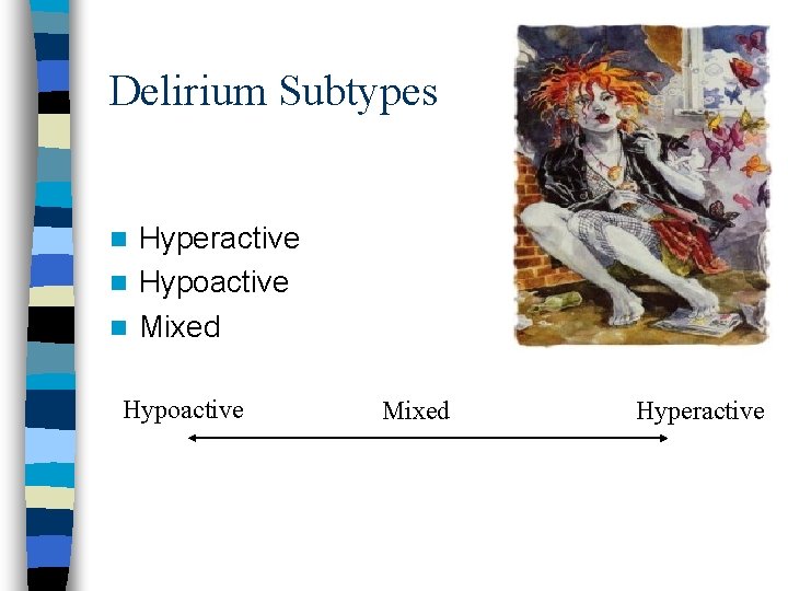 Delirium Subtypes Hyperactive n Hypoactive n Mixed n Hypoactive Mixed Hyperactive 