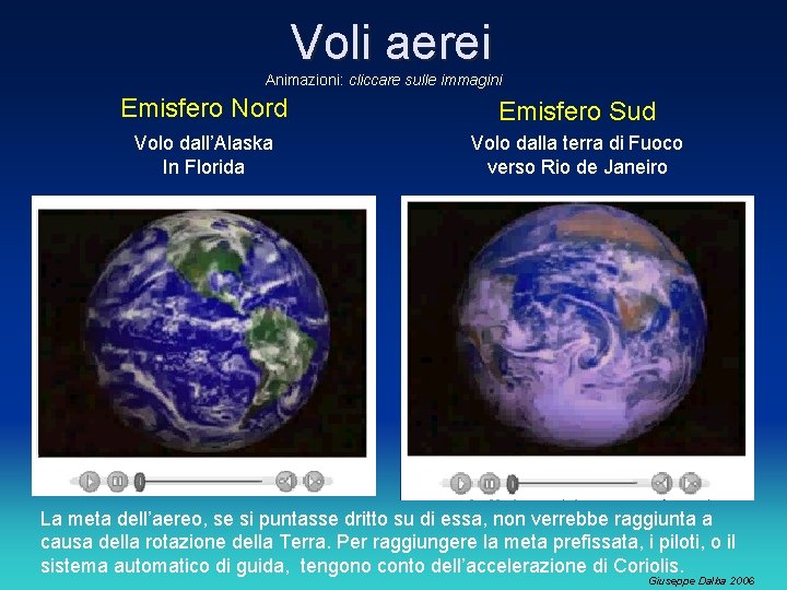 Voli aerei Animazioni: cliccare sulle immagini Emisfero Nord Emisfero Sud Volo dall’Alaska In Florida Voli aerei Animazioni: cliccare sulle immagini Emisfero Nord Emisfero Sud Volo dall’Alaska In Florida