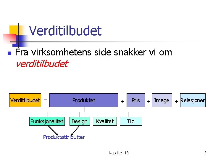 Verditilbudet n Fra virksomhetens side snakker vi om verditilbudet Verditilbudet = Funksjonalitet Produktet Design