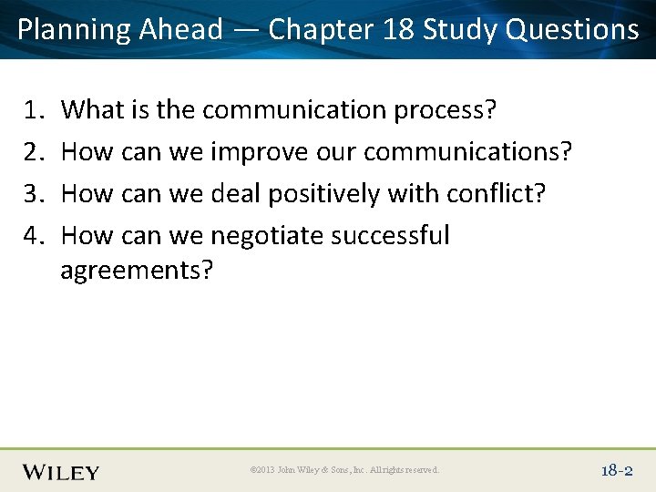 Place Slide Title — Text Here 18 Study Questions Planning Ahead Chapter 1. 2.