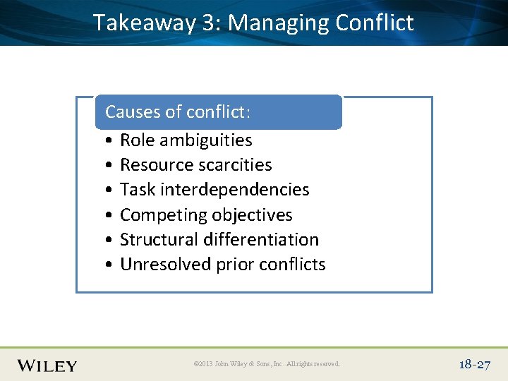 Place Slide Title Text Here Takeaway 3: Managing Conflict Causes of conflict: • Role