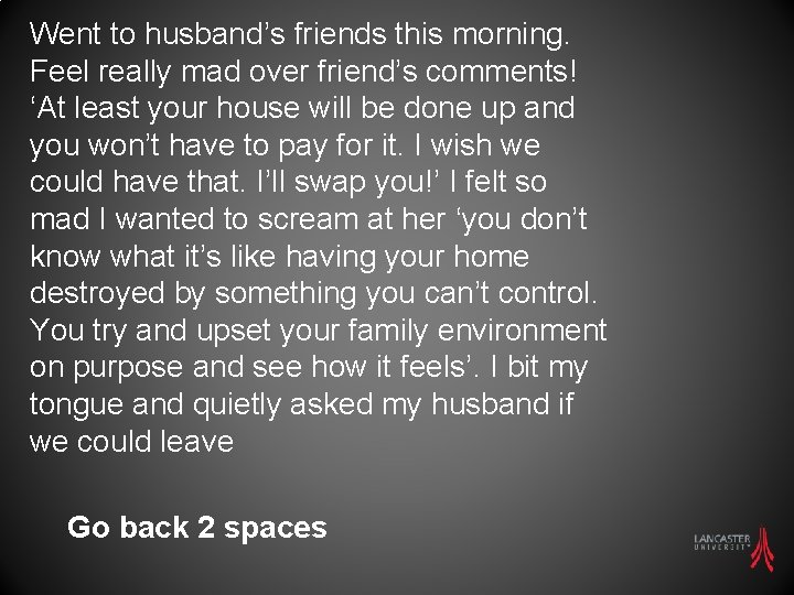 Went to husband’s friends this morning. Feel really mad over friend’s comments! ‘At least